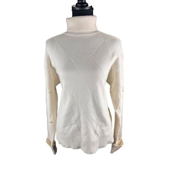 On twelfth ivory soft pearl long sleeve turtleneck sweater XL cozy warm career - Picture 1 of 9